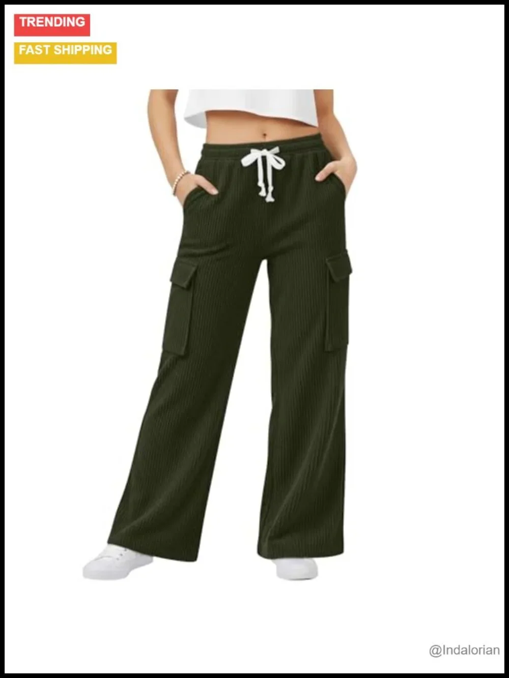 Girls Corduroy Cargo Pants Jogger with Pockets School Uniform Straight Leg